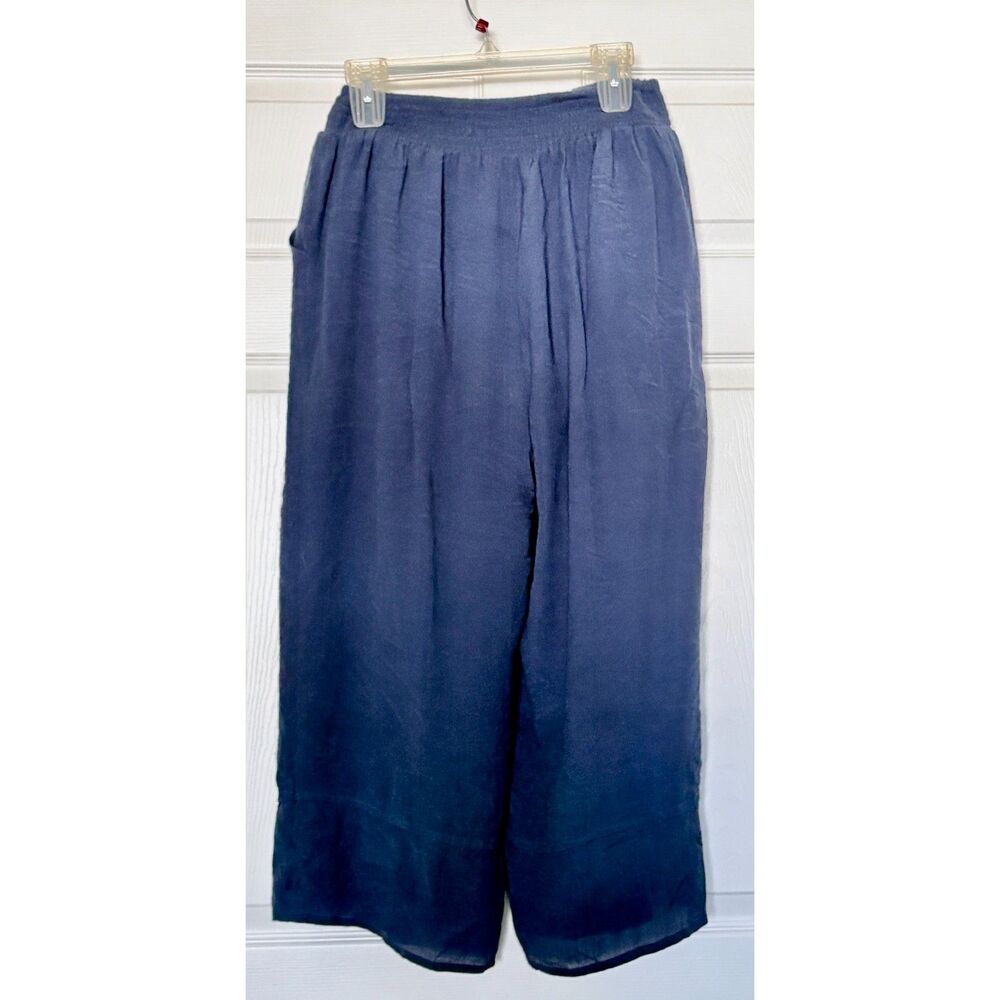 Avenue Lightweight Wide Leg Capri Pants Blue Elastic Waist Size 16